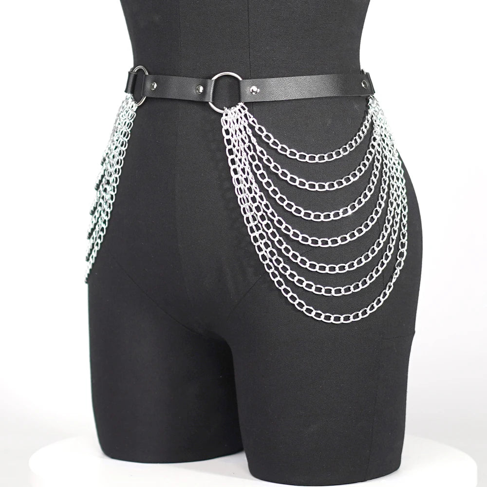 Leather Waist Belt With Chains