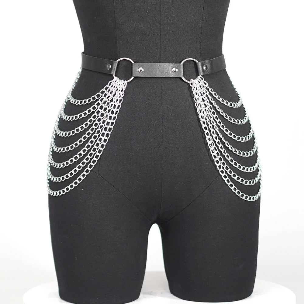 Leather Waist Belt With Chains