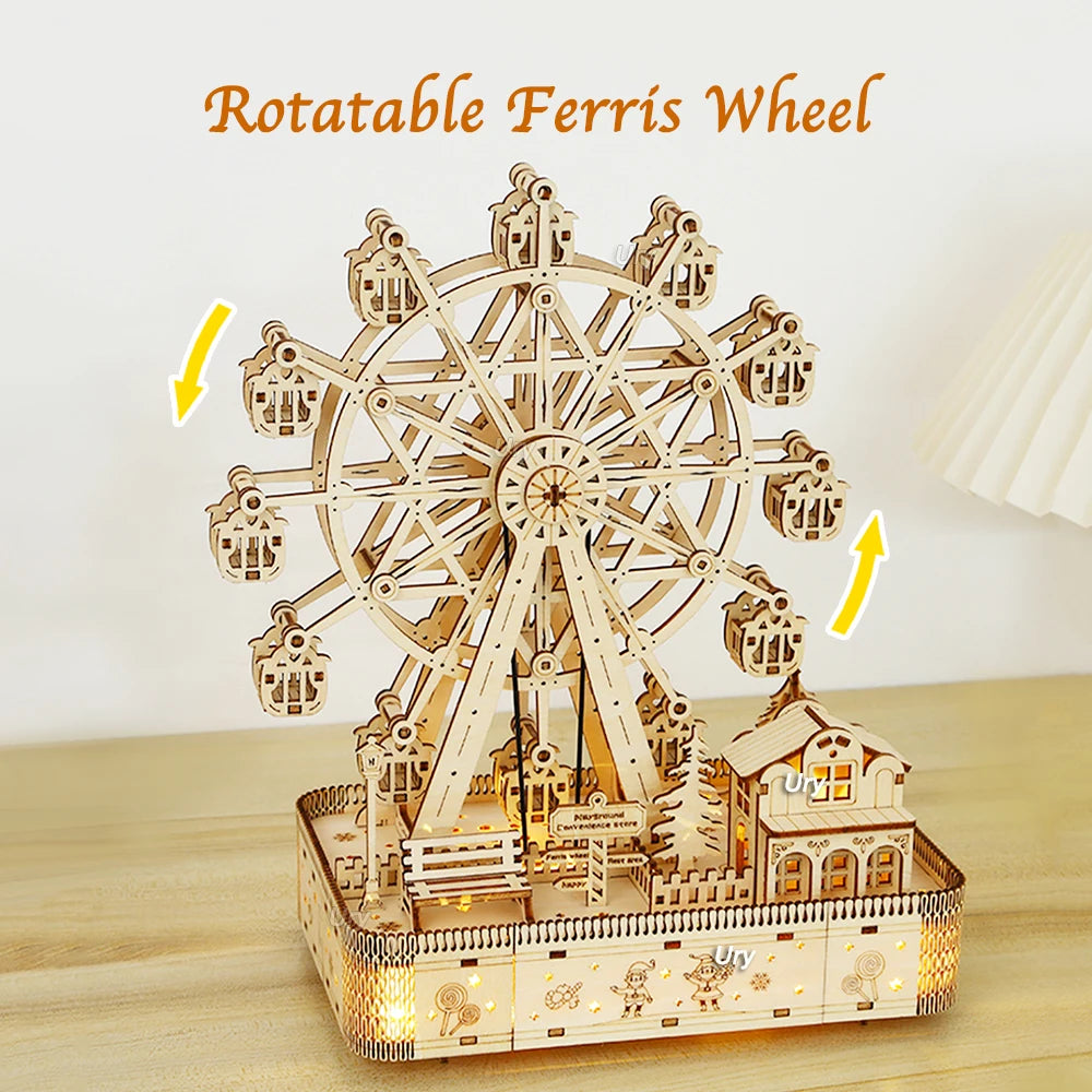 Rotatable Ferris Wheel Music Octave Box Model 3D Wooden Puzzle