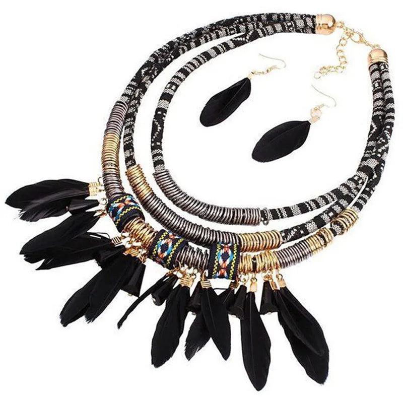 Ethnic Feather Choker Set