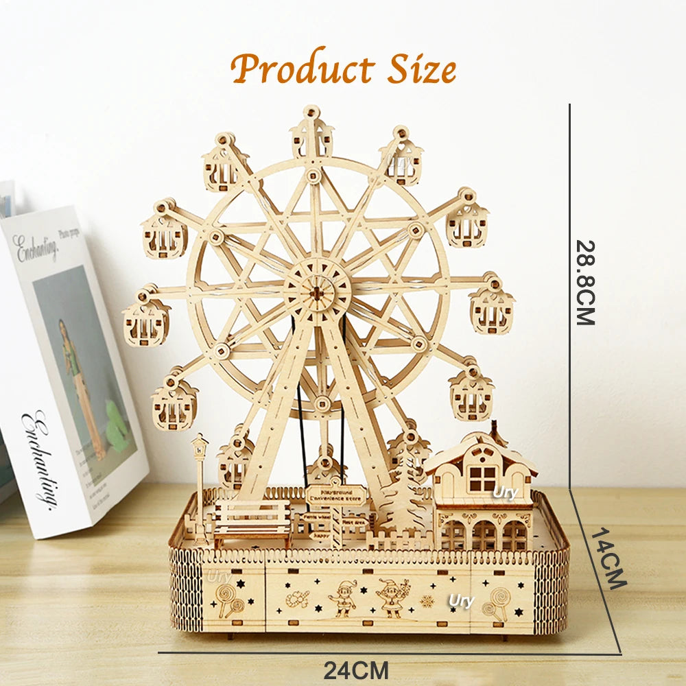 Rotatable Ferris Wheel Music Octave Box Model 3D Wooden Puzzle