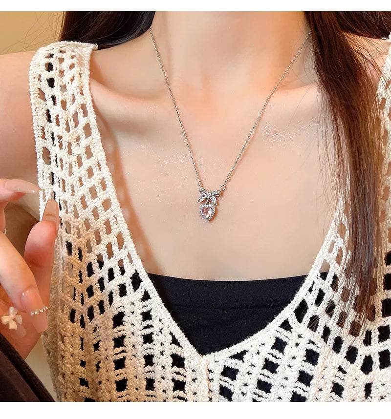 Crystal Heart Bow Tie Pendant