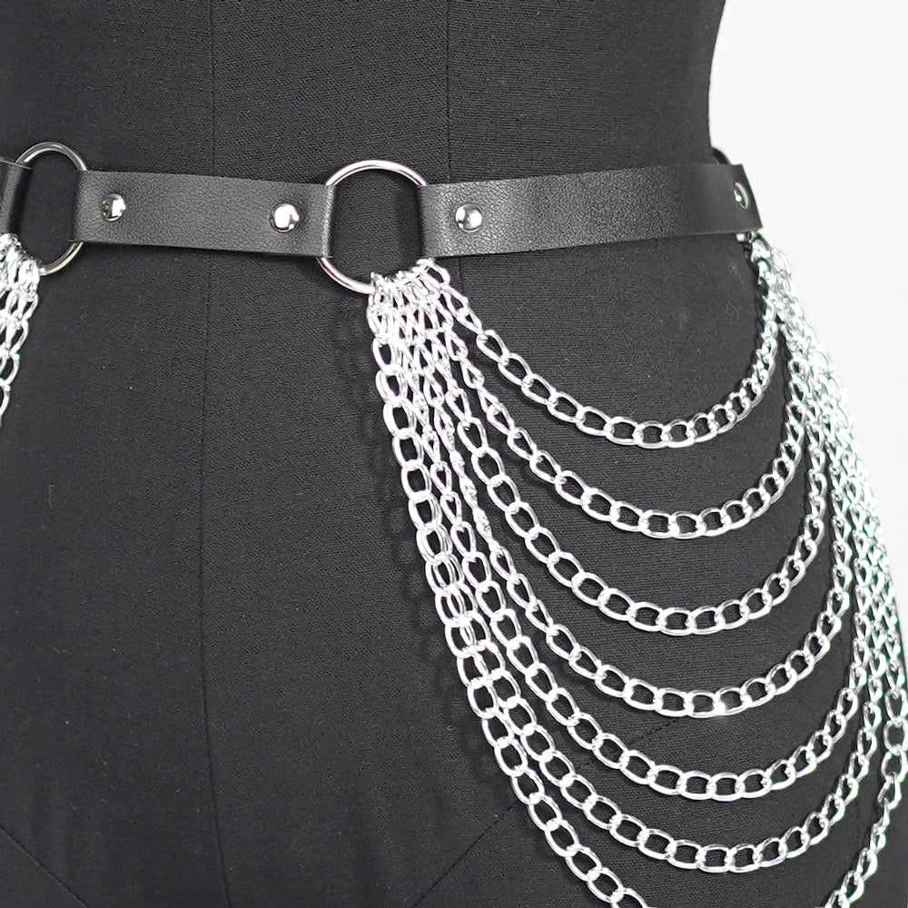 Leather Waist Belt With Chains