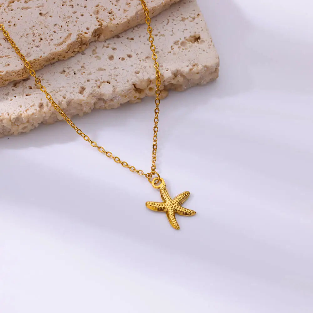 Gold Plated Shell Starfish Pendant Necklace