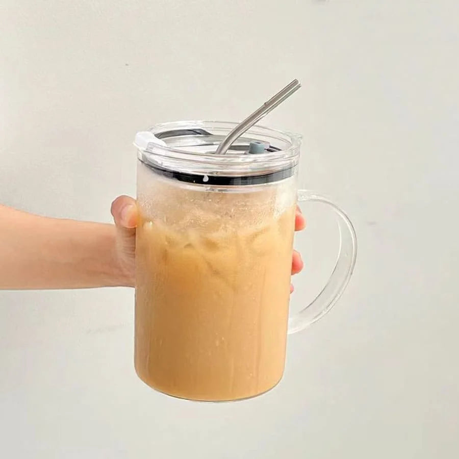 Drinking Glass Tumbler With Lid And Straw