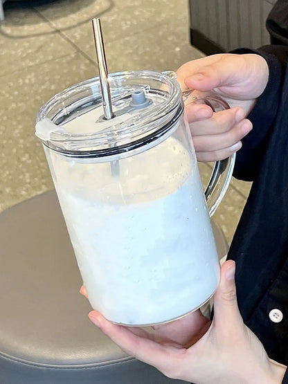 Drinking Glass Tumbler With Lid And Straw