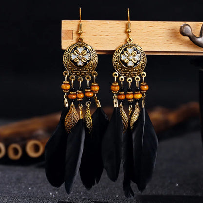 Bohemian Vintage Feather Long Earrings