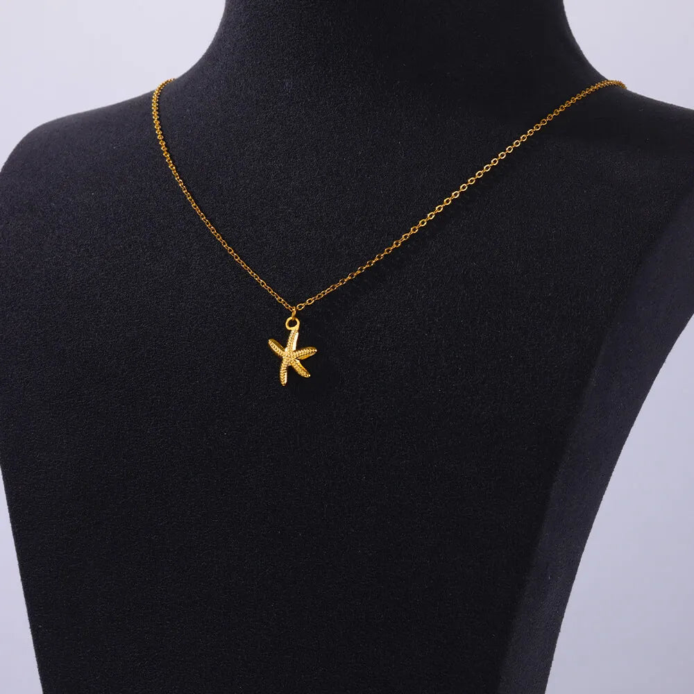 Gold Plated Shell Starfish Pendant Necklace