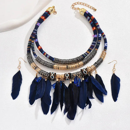 Ethnic Feather Choker Set