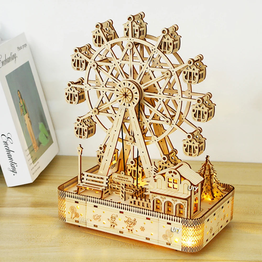 Rotatable Ferris Wheel Music Octave Box Model 3D Wooden Puzzle