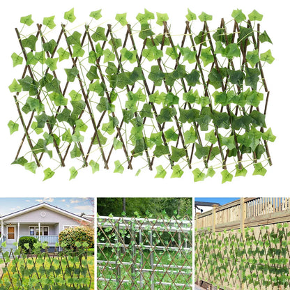 Artificial Faux Ivy Leaves Wooden Fence