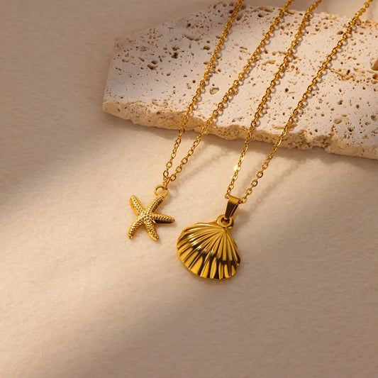 Gold Plated Shell Starfish Pendant Necklace