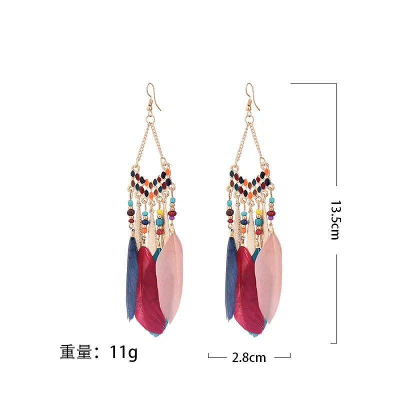 Ethnic Feather Dangle Earrings