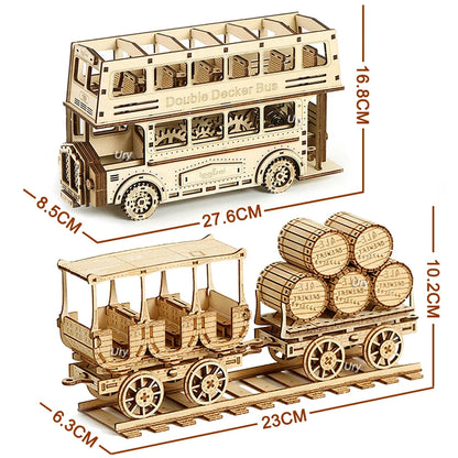 3D Wooden Puzzles Train, Bus and Truck