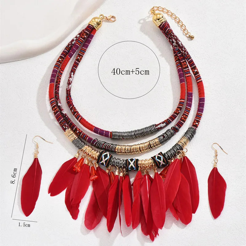 Ethnic Feather Choker Set