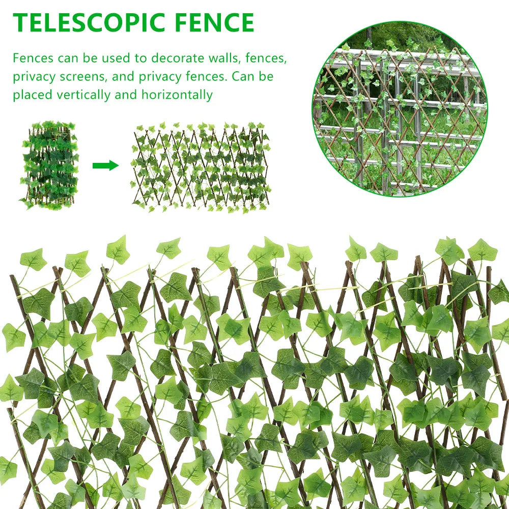 Artificial Faux Ivy Leaves Wooden Fence