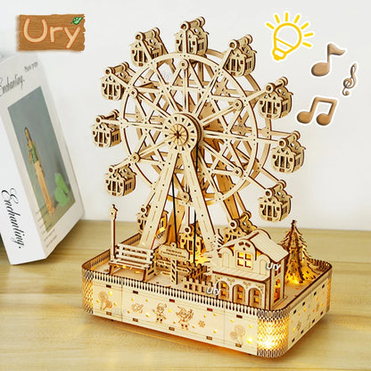 Rotatable Ferris Wheel Music Octave Box Model 3D Wooden Puzzle